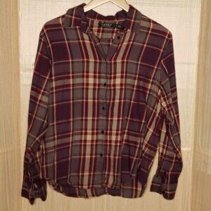 Lauren Ralph Lauren Womens Purple Plaid Cotton Long Sleeve Button Down Shirt LP